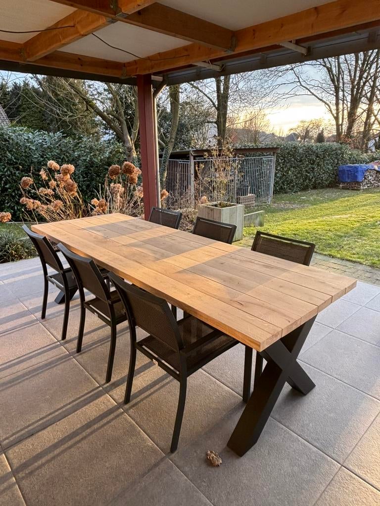 Nieuwe massieve eiken tuintafel 260x93xh76, Ophalen, Nieuw, Rechthoekig, Hout