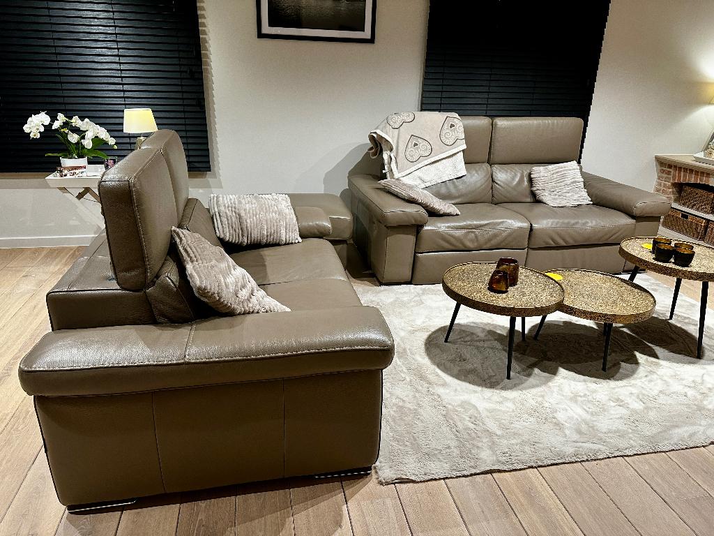 Lederen salon (2-zit, 3-zit en poef), Enlèvement, Utilisé, Cuir