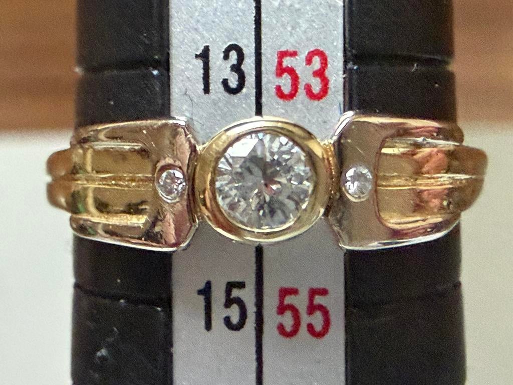 Prachtige 14K geel gouden ring met 3 natuurlijke diamanten!, Bijoux, Sacs & Beauté, Bagues, Plus petit que 17, Or, Jaune, Enlèvement ou Envoi