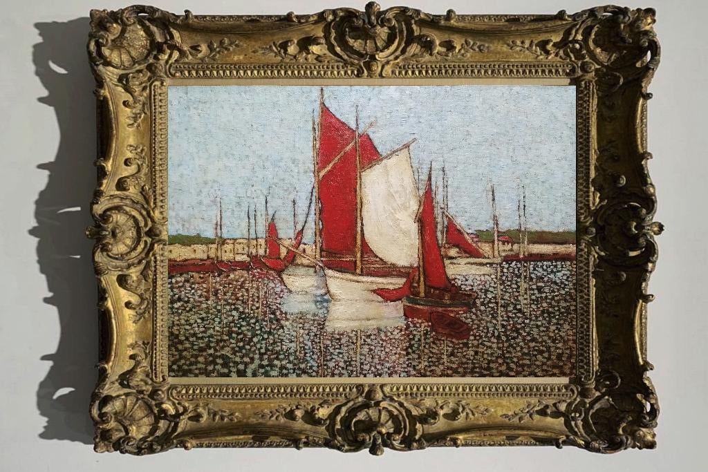 « Bateaux de pêche dans le port » Peinture, Envoi