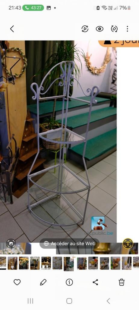 Étagère métal de coin avec tablettes en verre, Enlèvement