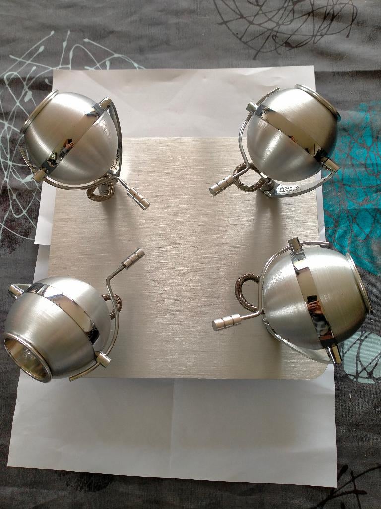 plafonnier 4 spots alu brossé moderne 4 points lumineux, Maison & Meubles, Enlèvement, Utilisé, Métal, Moderne