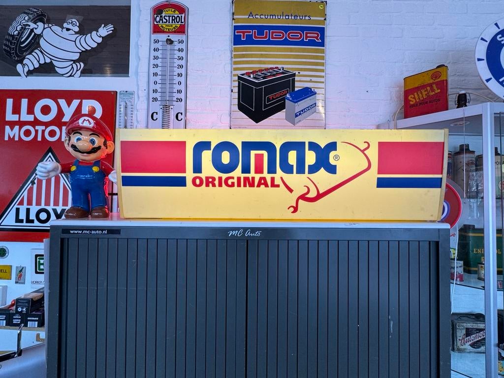 ROMAX Uitlaten oude reclame lichtbak, Verzamelen, Ophalen, Gebruikt, Lichtbak of (neon) lamp