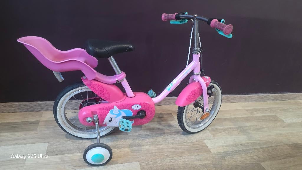 VÉLO 14 POUCES 3-5 ANS 500 UNICORN B'TWIN, B-twin, Stabilisateurs, Comme neuf, Enlèvement