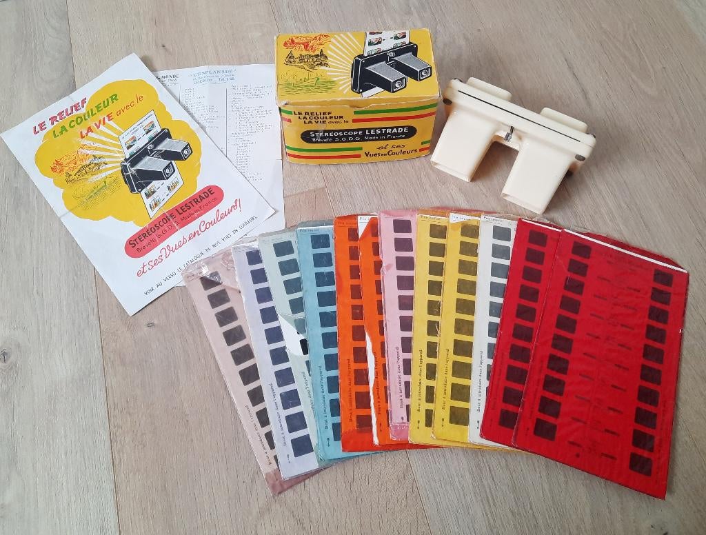 Vintage stéréoscope Lestrade + 12 kaarten, Ophalen of Verzenden