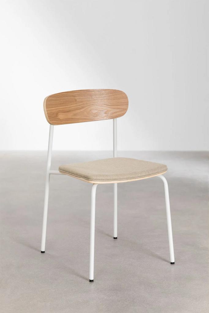 8 stapelbare eetkamerstoelen hout/metaal/stof, Huis en Inrichting, Stoelen, Ophalen, Overige kleuren, Zo goed als nieuw, Vijf, Zes of meer stoelen