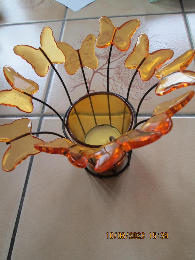 Bougeoir en fer avec papillons orange, Ophalen, Overige kleuren, Nieuw, Metaal