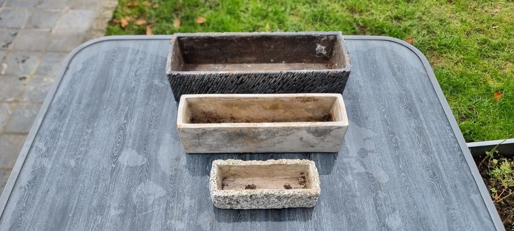 3 bloembakken / schalen in steen / beton, Tuin en Terras, Ophalen, Zo goed als nieuw, Rechthoekig, Balkon