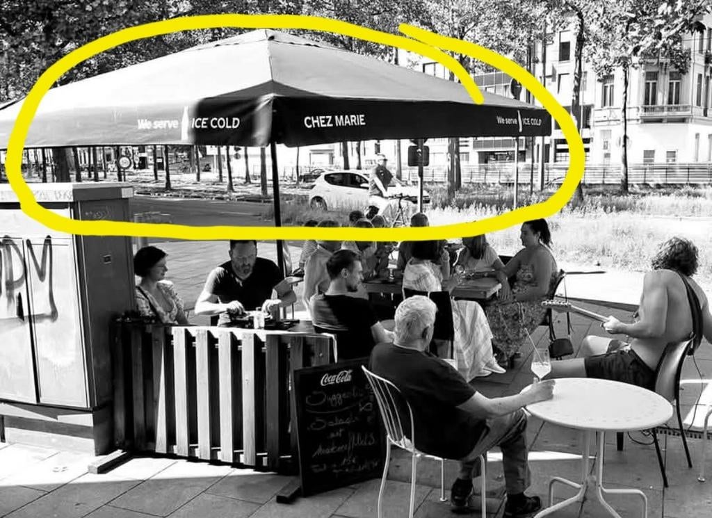 Parasol horeca 4m x 4m met voet, Enlèvement