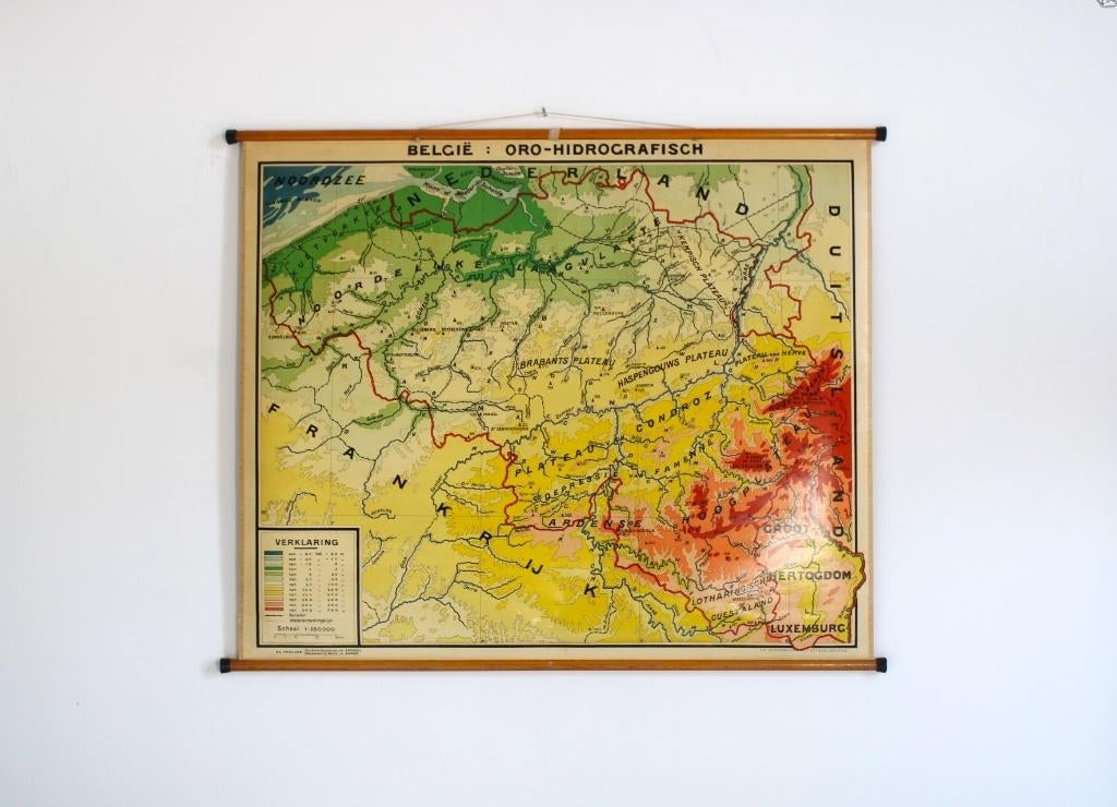 vintage schoolkaart België: Hydrologie + Geologie, Ophalen of Verzenden, Aardrijkskunde