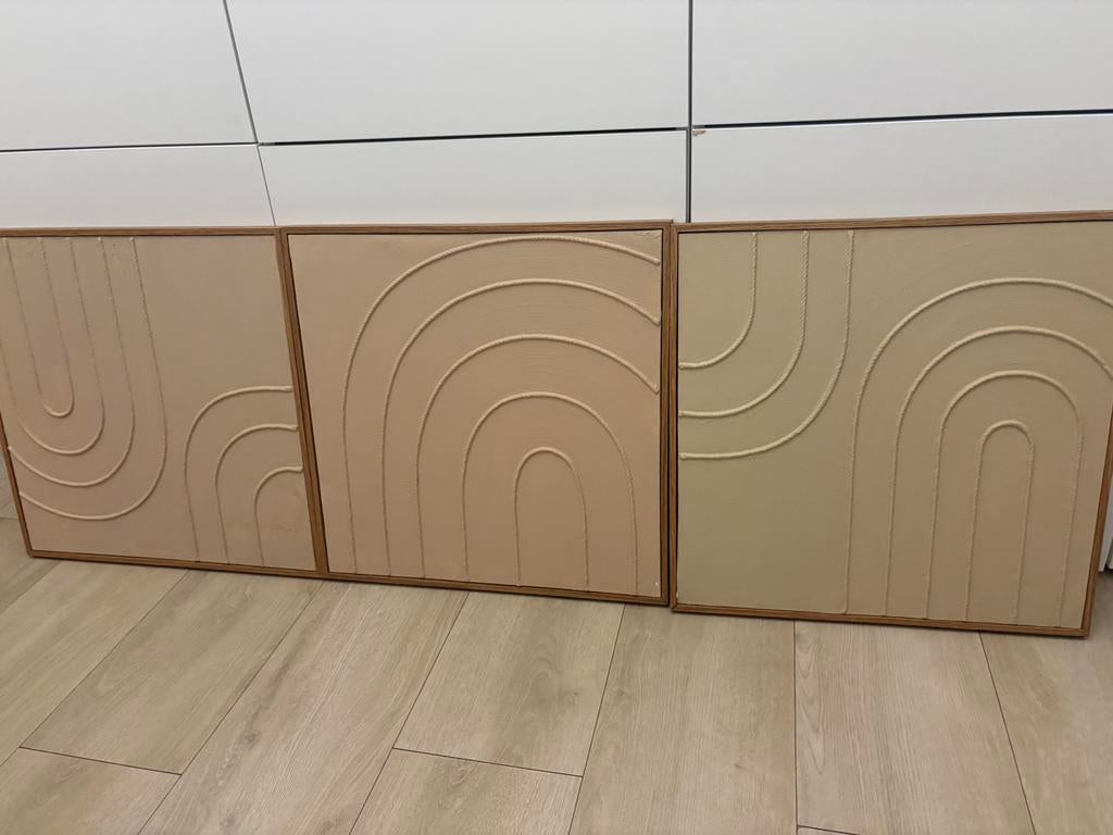 Decoratieve 3D Wandpanelen in Houten Lijst – Set van 3, Ophalen, Zo goed als nieuw