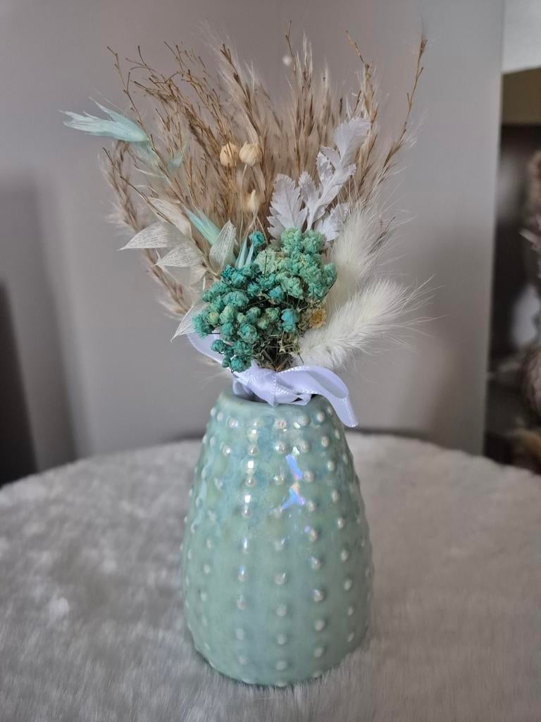 Klein vaasje met 2 boeketjes droogbloemen, Ophalen, Zo goed als nieuw, Minder dan 50 cm