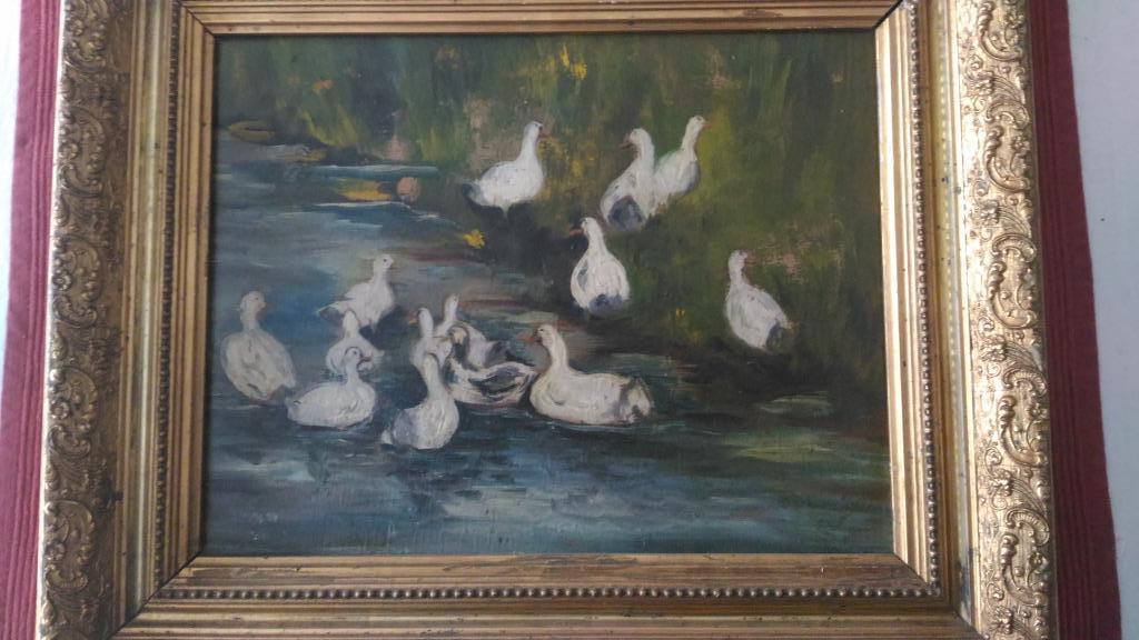 Canetons au bord de l'étang - SOOS (18)94 huile/panneau, Antiquités & Art, Enlèvement