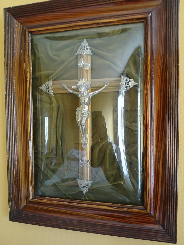 Antieke fotokader met bolglas en kruis, Antiek en Kunst, Ophalen