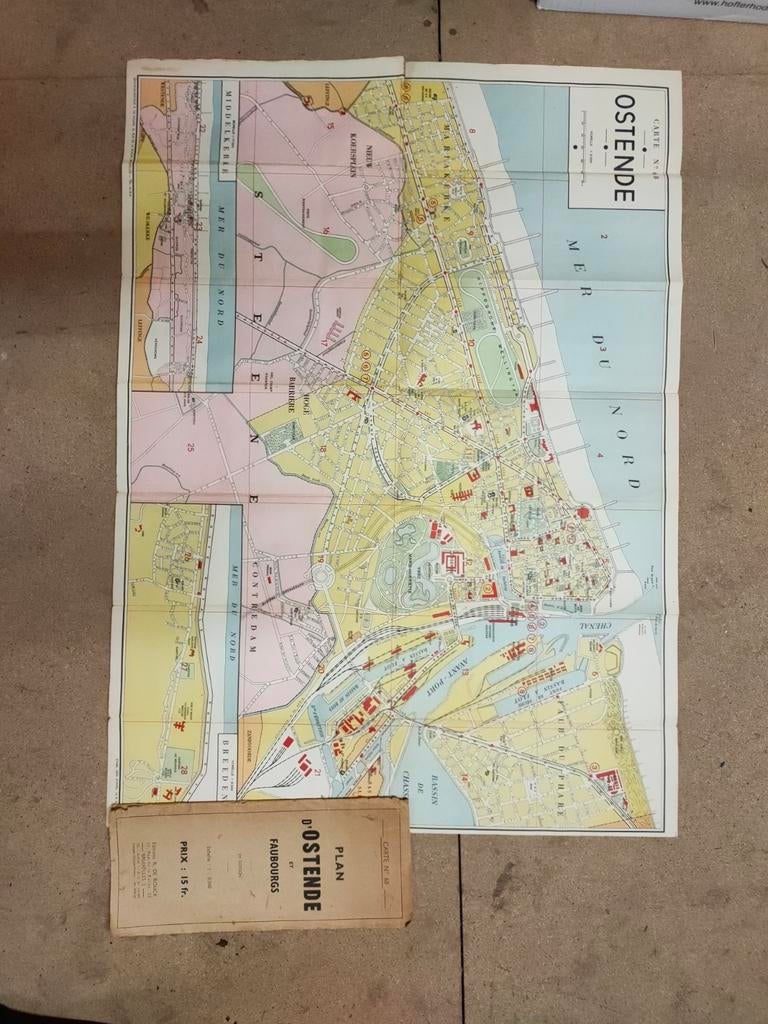 Oude kaart van Oostende 1950, Boeken, Atlassen en Landkaarten, De Rouck, Ophalen of Verzenden, 1800 tot 2000, België