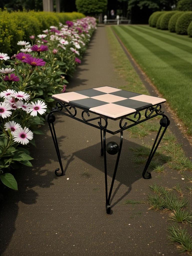 vintage  zwart roze tegeltafel  / bijzettafel / plantentafel, Antiek en Kunst, Curiosa en Brocante, Ophalen of Verzenden