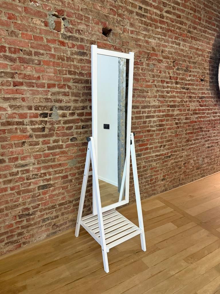Miroir sur pied blanc Ikea Isfjorden, bon état, Maison & Meubles, Enlèvement, Comme neuf