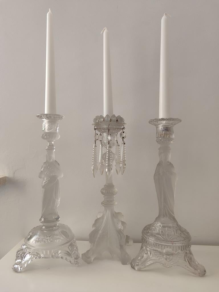 3 bougeoirs en cristal signés Scailmont antique, Enlèvement ou Envoi, Verre