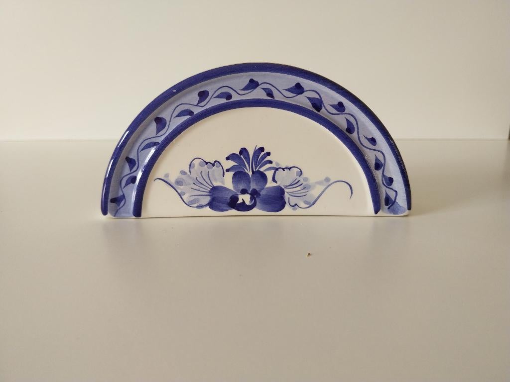 Vintage keramische serviettehouder blauw-wit met stempel, Antiek en Kunst, Ophalen of Verzenden