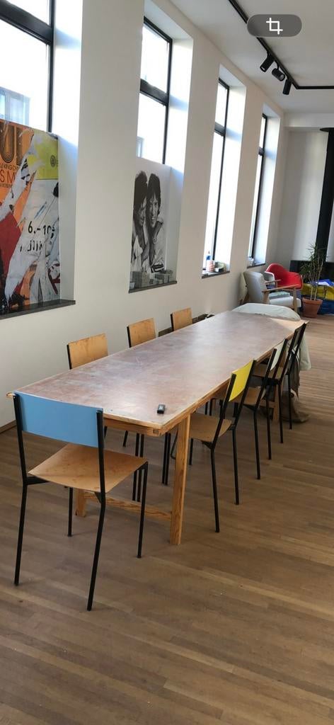 Lange houten tafel – 3m – karaktervol & uniek stuk, Ophalen, Gebruikt, 50 tot 100 cm, Vijf personen of meer