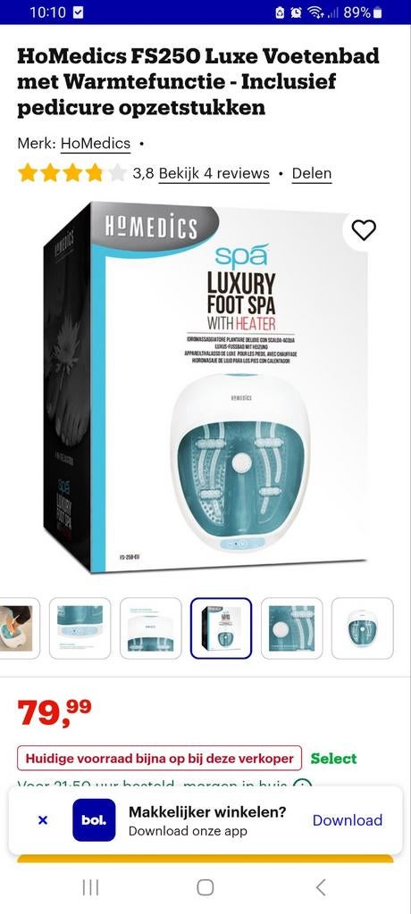 HoMedics FS250 Luxe Voetenbad met Warmtefunctie, Enlèvement, Comme neuf