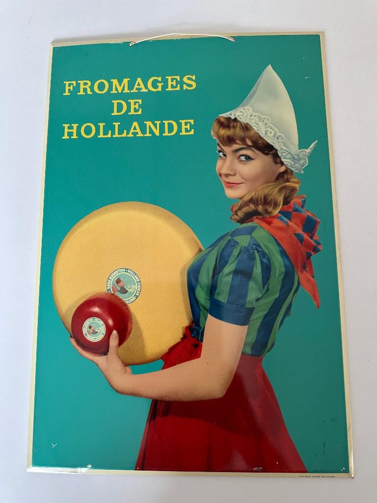 Reklame bord Fromages de Hollande 1958, Verzamelen, Ophalen of Verzenden, Gebruikt, Reclamebord