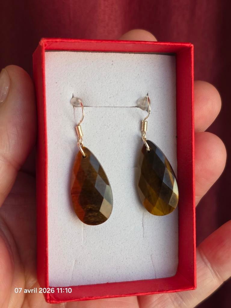 Boucles d'oreilles pendantes avec œil de tigre, Bijoux, Sacs & Beauté, Boucles d'oreilles, Enlèvement, Argent, Argent, Pendantes