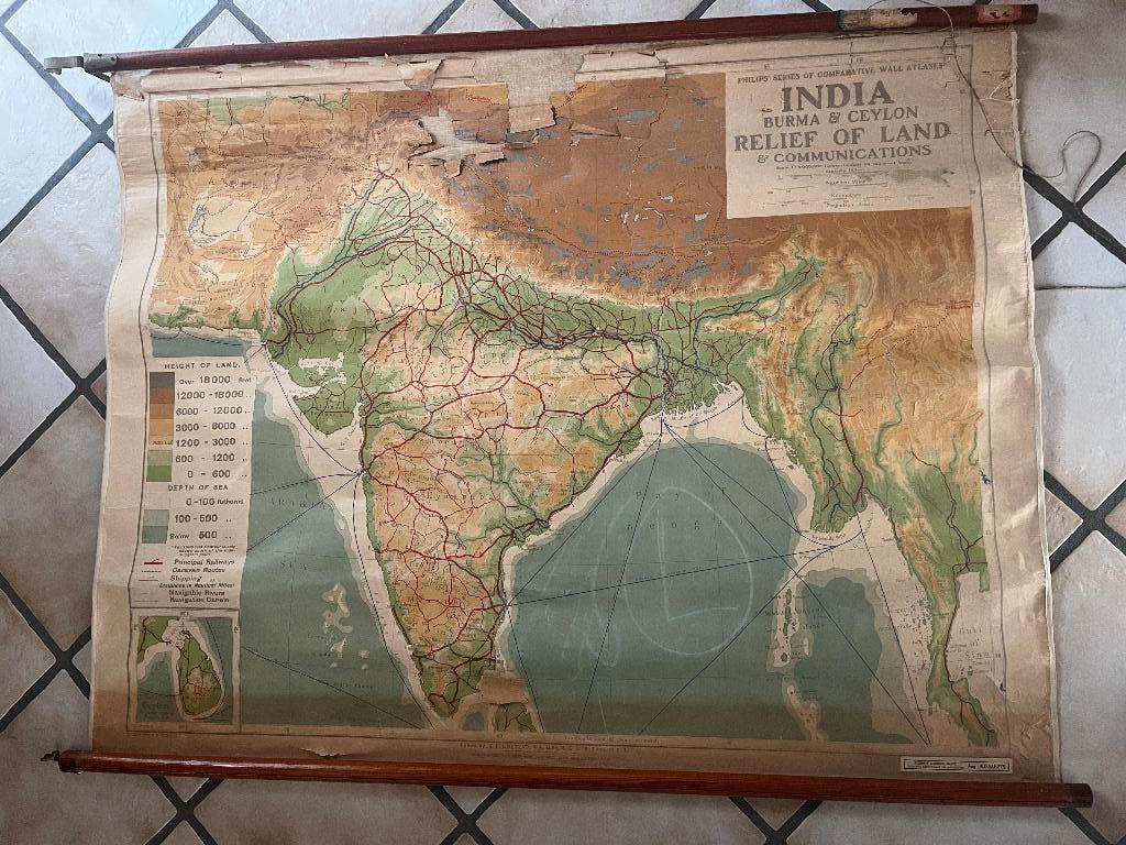 Oude landkaart India, Boeken, Atlassen en Landkaarten, Ophalen, Gelezen, Overige gebieden, Landkaart