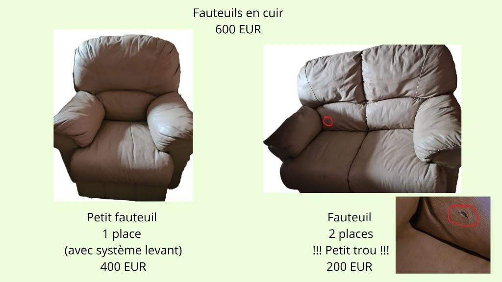 2 fauteuils en cuir, Enlèvement, Utilisé, Cuir