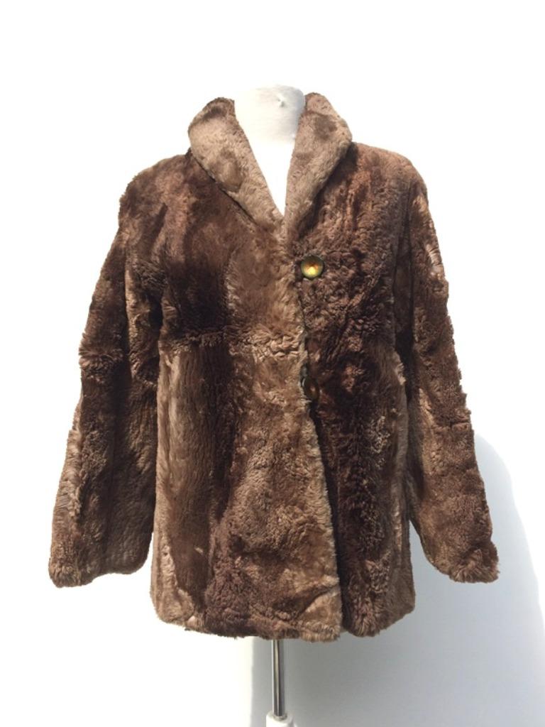 60s Vintage synthetisch bont jas, Ophalen of Verzenden, Gedragen, Maat 38/40 (M), Bruin