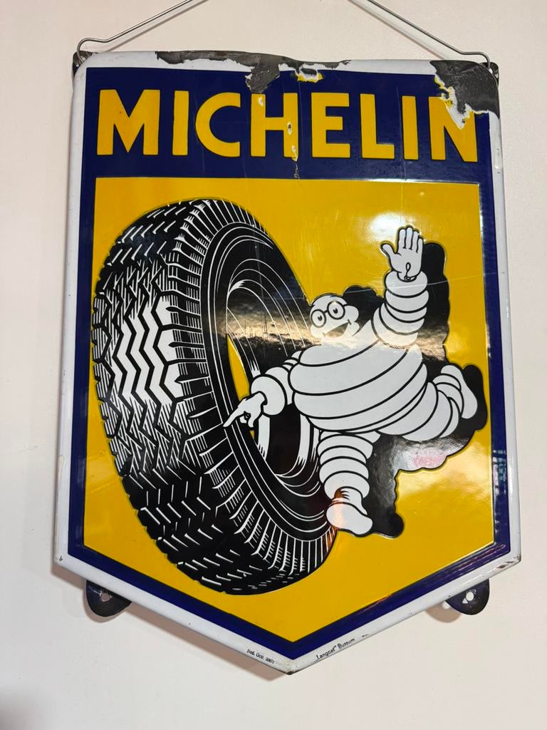 Panneau d'affichage en émail MICHELIN, Collections, Marques & Objets publicitaires, Enlèvement ou Envoi, Utilisé, Panneau publicitaire