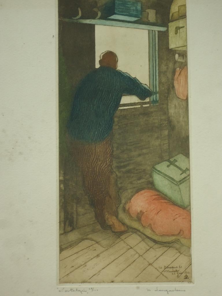 1915 Maurice LANGASKENS 'Nostalgie baraque 51 Münster oorlog, Antiquités & Art, Art | Lithographies & Sérigraphies, Enlèvement ou Envoi