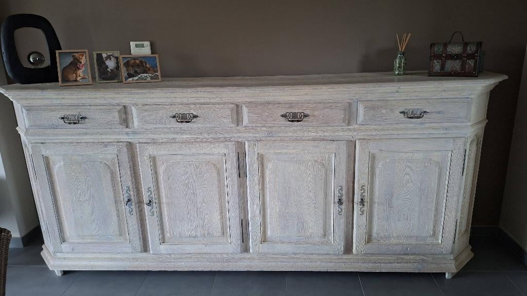 Volledig eiken eetplaats met 6 stoelen in rotan en kussens, Ophalen