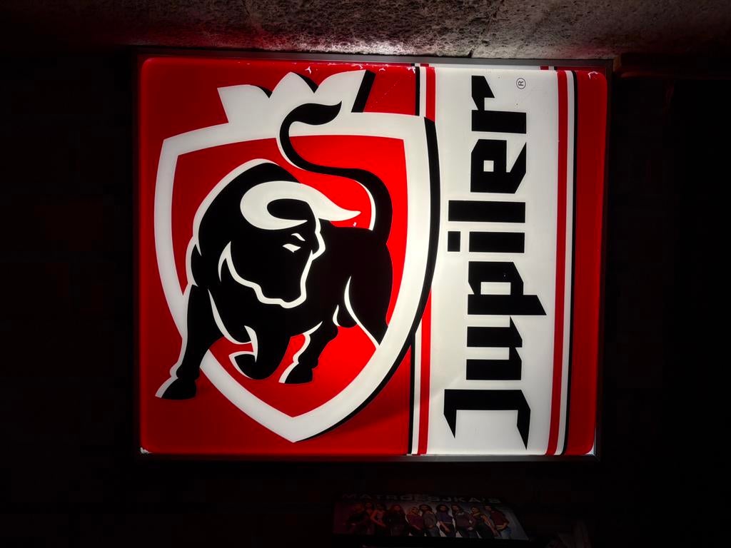 Vierkante lichtreclame Jupiler, Verzamelen, Ophalen, Gebruikt, Lichtbak of (neon) lamp