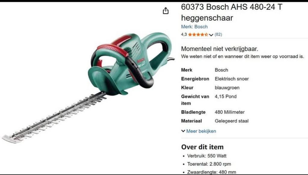 Haagschaar Bosh AHS 480 -24, Tuin en Terras, Ophalen, Elektrisch