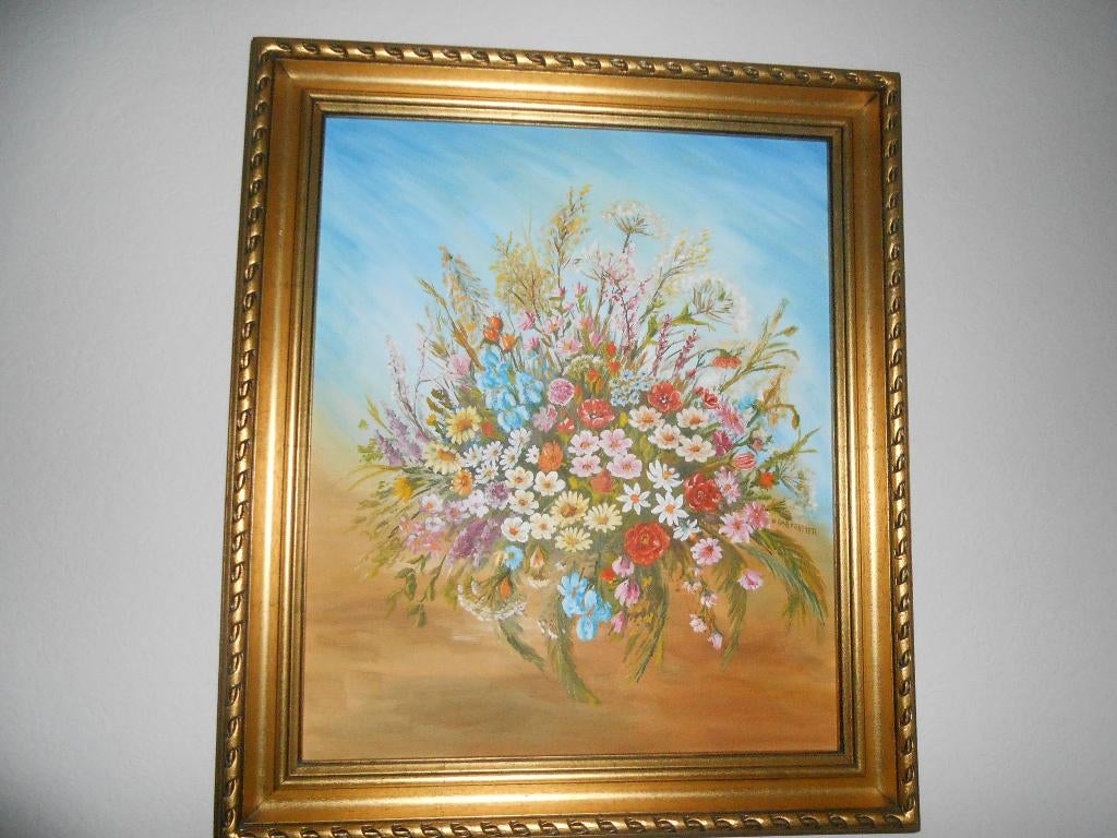 Peinture sur toile avec des fleurs sauvages 70x60, Antiquités & Art, Enlèvement