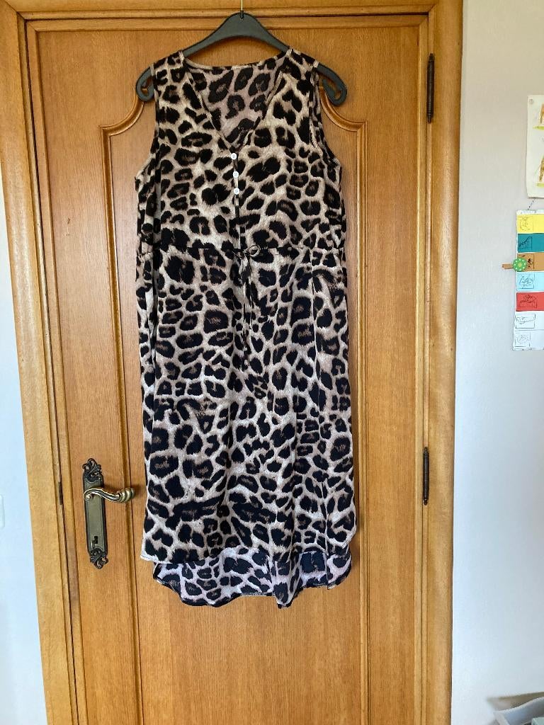 Bruin getijgerd lang kleed, Shein, large, Bruin, Maat 42/44 (L), Ophalen of Verzenden, Zo goed als nieuw