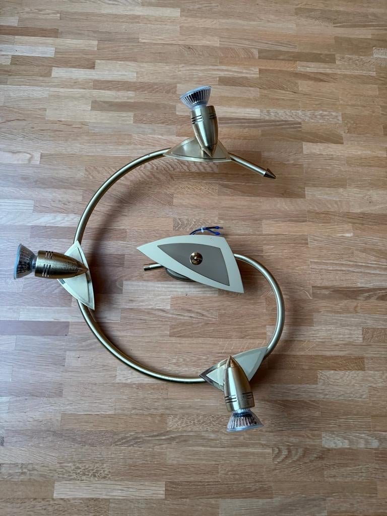 Luster met drie verstelbare spots, Huis en Inrichting, Lampen | Spots, Ophalen, Halogeen, Gebruikt, Metaal of Aluminium