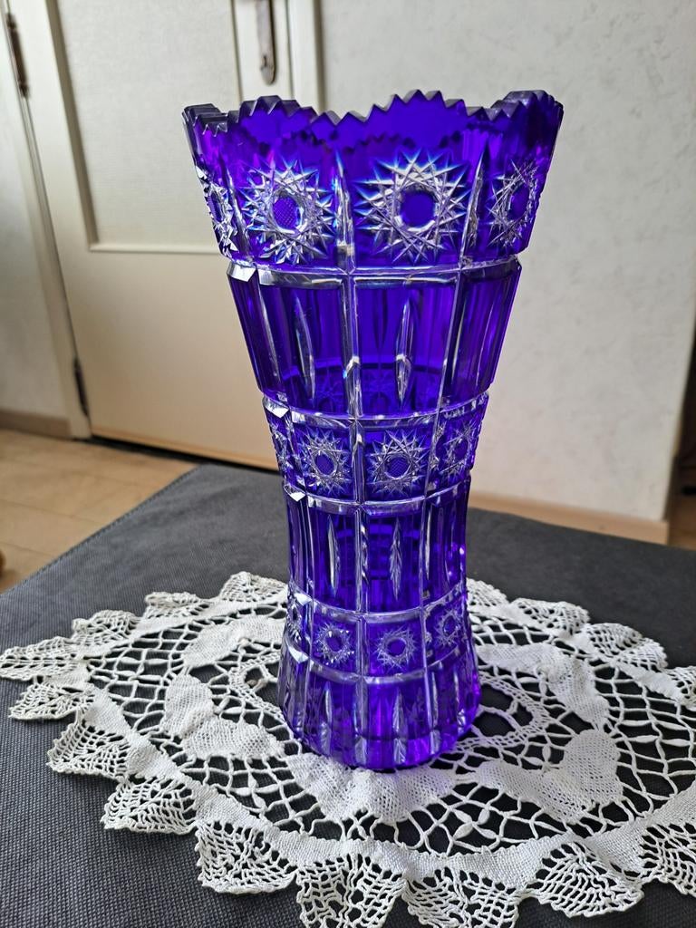 Blauwe kristallen vaas geen schade ,ophalen in Ekeren, Antiek en Kunst, Antiek | Vazen, Ophalen