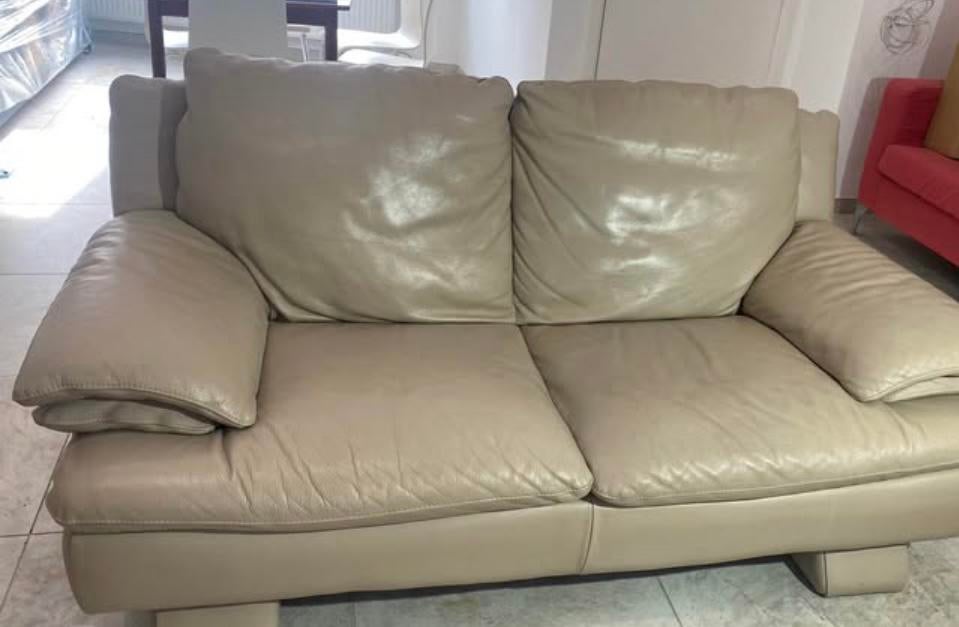 Fauteuil beige cuir, Maison & Meubles, Canapés | Salons, Enlèvement, Utilisé, Deux personnes, Cuir