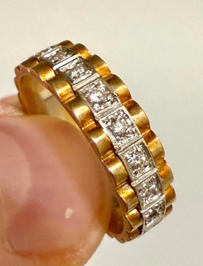 Rolex gouden schakel ring bicolor met 10 diamanten! 18.25mm, Handtassen en Accessoires, Ringen, 18 tot 19, Ophalen of Verzenden