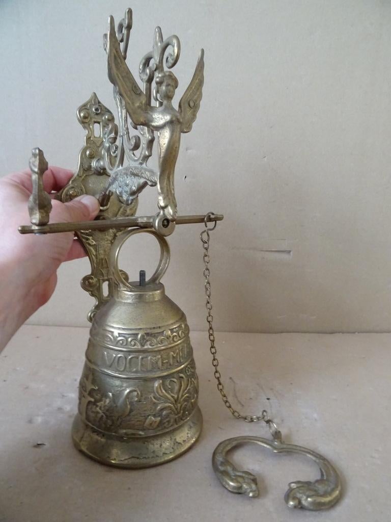 Vintage bronzen bel deurbel kloosterbel poortbel met engel, Antiek en Kunst, Ophalen of Verzenden