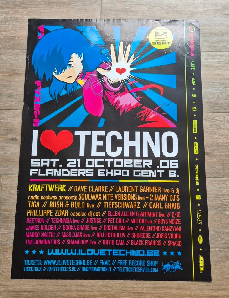 Affiche du concert I Love Techno Flanders Expo Gand, Enlèvement ou Envoi, Comme neuf, Musique