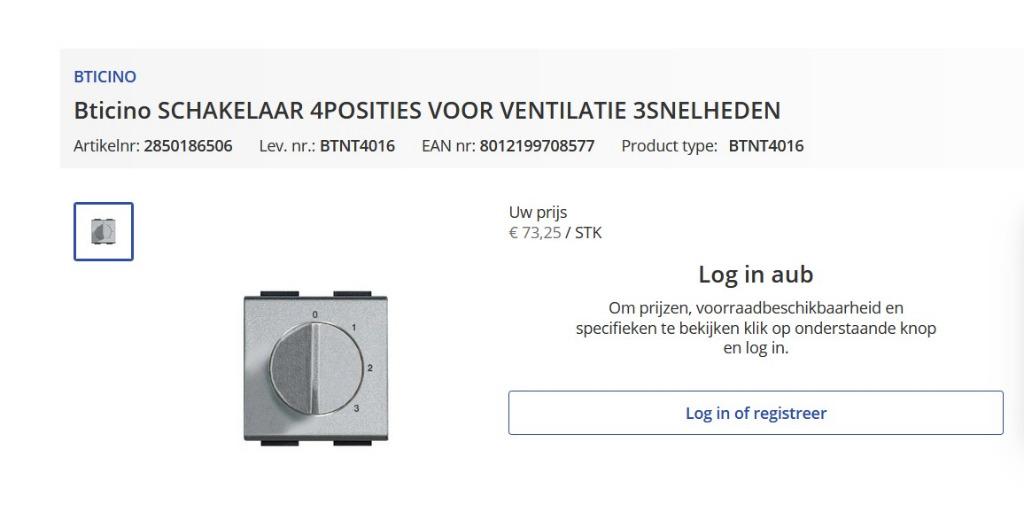 Bticino SCHAKELAAR 4POSITIES VOOR VENTILATIE 3SNELHEDEN, Ophalen, Gebruikt