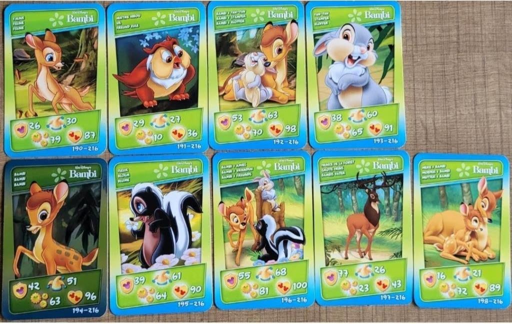 Bambi: 9 verzamelkaarten (Cora-Match), Collections, Enlèvement ou Envoi, Bambi ou Dumbo, Comme neuf, Image ou Affiche
