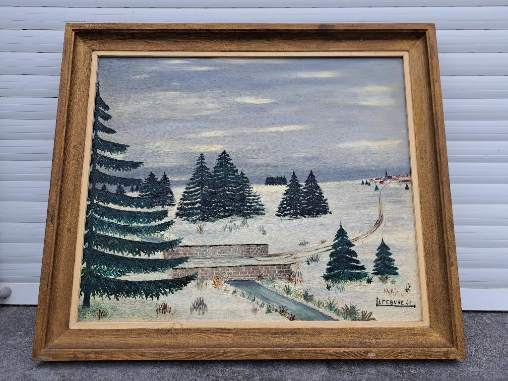 huile sur panneau paysage enneige signe jean pierre lefebvre, Antiquités & Art, Art | Peinture | Classique, Enlèvement ou Envoi
