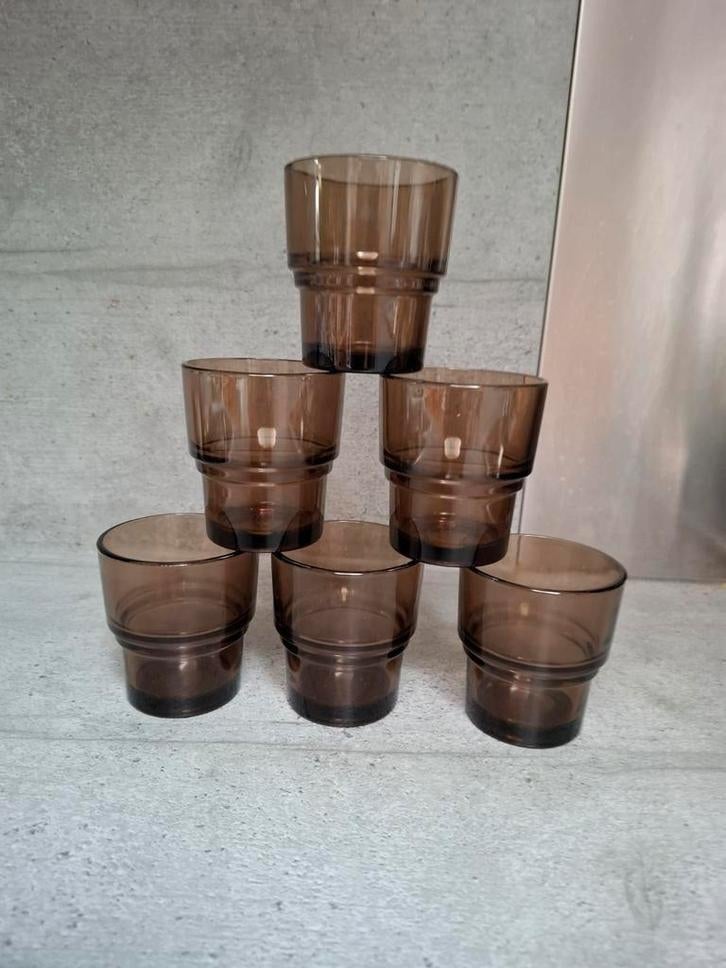 6 glaasjes in rookglas Vereco France, Enlèvement, Comme neuf