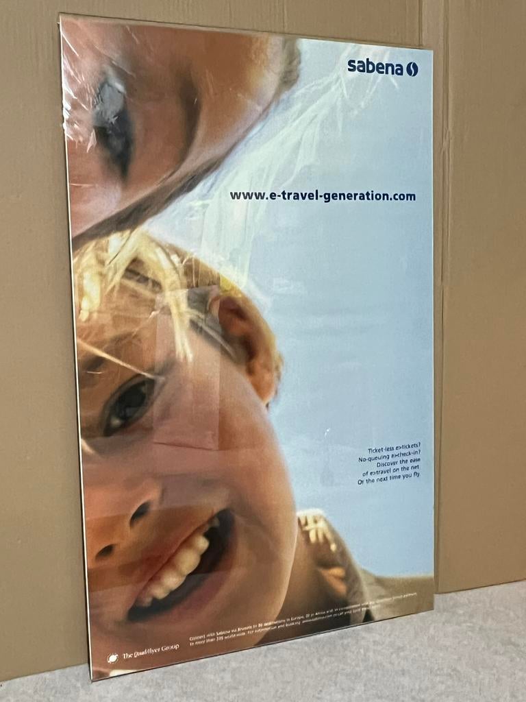 Affiche originale de Sabena dans un cadre en plexi, Collections, Enlèvement, Comme neuf, Carte, Photo ou Gravure