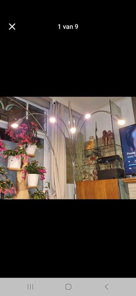 Vintage booglamp met 5 armen, Ophalen, Vintage, Zo goed als nieuw, Metaal