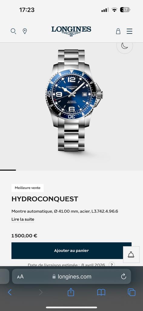 Longines Hydroconquest 41mm automatique, Bijoux, Sacs & Beauté, Enlèvement, Comme neuf